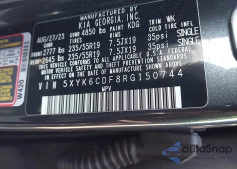 2024 Kia Sportage X-Line из США, поврежденный, VIN 5XYK6CDF8RG150744